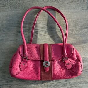 Pink Leather Double-Handle Shoulder Bag